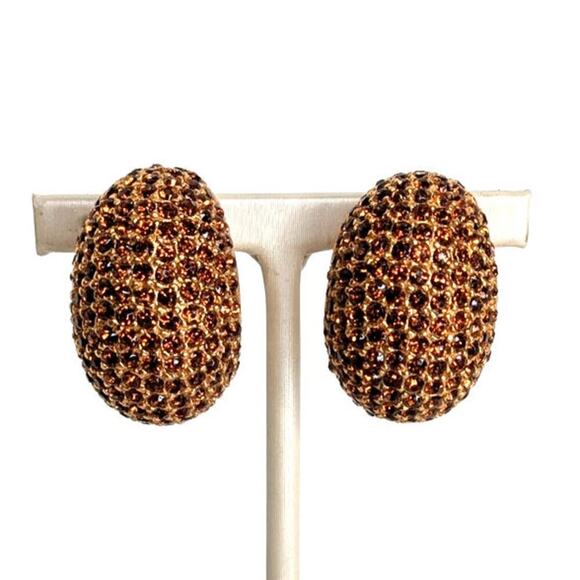 Ciner Jewelry - Ciner Vintage Dome Pave Rhinestone Crystal Chocolate Brown Clip Earrings Large